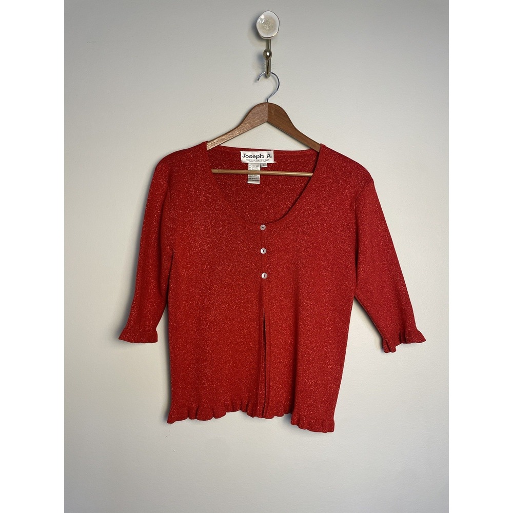 Joseph A Silk Blend Metallic Cardigan‎ Ruffle Trim Sweater. S/M. Holiday.